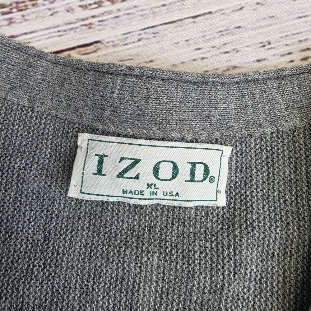 Vintage IZOD Cardigan Sweater Mens XL Gray Crest Logo USA Button Up Grandpa-core - Picture 4 of 9
